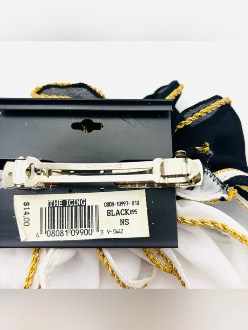 Vintage‎ Black White Gold Trim Ruffled Hair Clip Barrette Nautical Sailor NEW